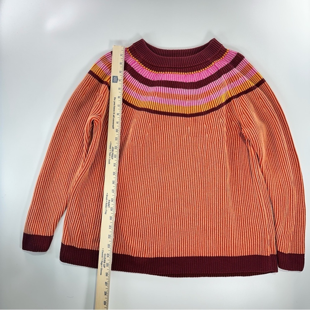 Lands End color block sweater striped burgundy ribbed cotton L - Picture 10 of 11